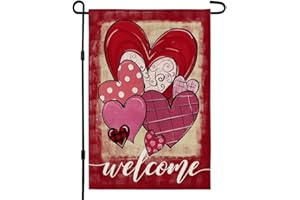CROWNED BEAUTY Valentines Day Garden Flag 12×18 Inch Double Sided for Outside Heart Small Holiday Welcome Yard Decoration
