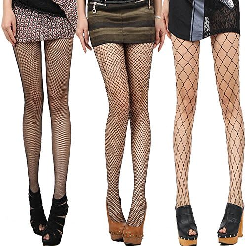 Jesries 3 pairs Sexy Fishnet Stockings Net Pantyhose Black Tights for Women Girls One size