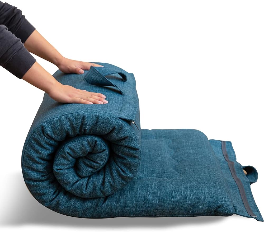MAXYOYO Portable Foldable Futon Mattress 71x190cm Hypoallergenic Foam Blue
