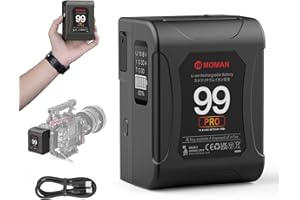 V-Mount Battery, Moman Power 99 Pro Micro V Lock Battery 99Wh/6875mAh with D-TAP/USB-C/A Outputs, First OLED with Time Display for Camcorder Blackmagic BMPCC Camera LED Light, Mini-V-Mount-Battery-USB