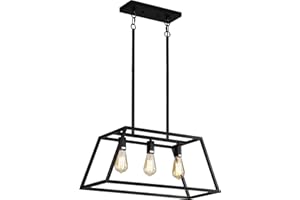 XISLTHOTSL Black Kitchen Island Lighting, 3-Light Farmhouse Chandeliers, Modern Industrial Linear Rectangle Pendant Light Fixtures for Dining Room Kitchen Bar Foyer(Metal, E26 Base)