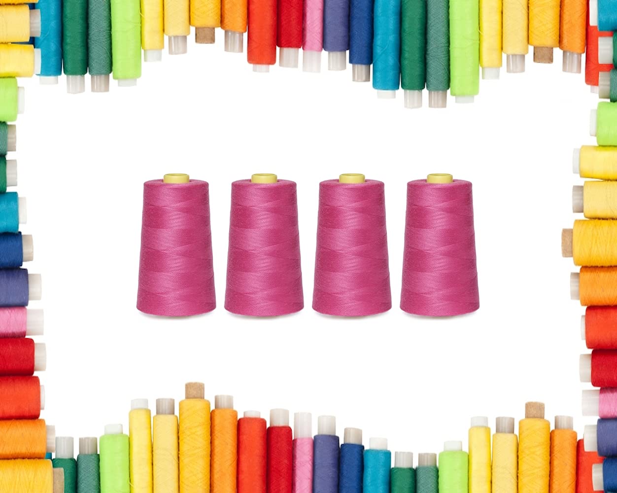 Rohans Overlock Yarn 40/2 (120), 5000 Yards (4570 Meters) Sewing Thread Cones, Sewing Machine Multi Colour Yarn Cones, 100% Polyester Material (Pink, 4)