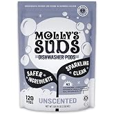 Molly's Suds Dishwasher Pods | Clean Dishwasher Detergent, Cuts Grease &amp; Rinses Clean (Residue-Free) for Sparkling Dishes | 120 Auto-Release Tabs (Unscented)