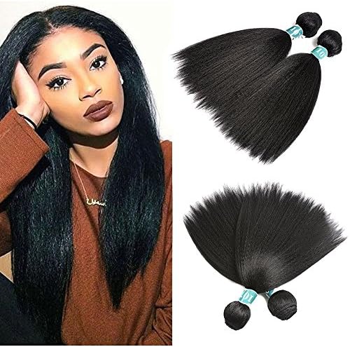 Stright Yaki Hair Extensions 2 Bundles Synthetic Human Hair Weave Weft Natural Color 1B (10" 10")