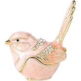 Janshe Cul Pink Little Bird Trinket Boxes Hinged Hand-Painted Enameled Jewelry Box Animals Ornaments Craft Gift for Home Decor