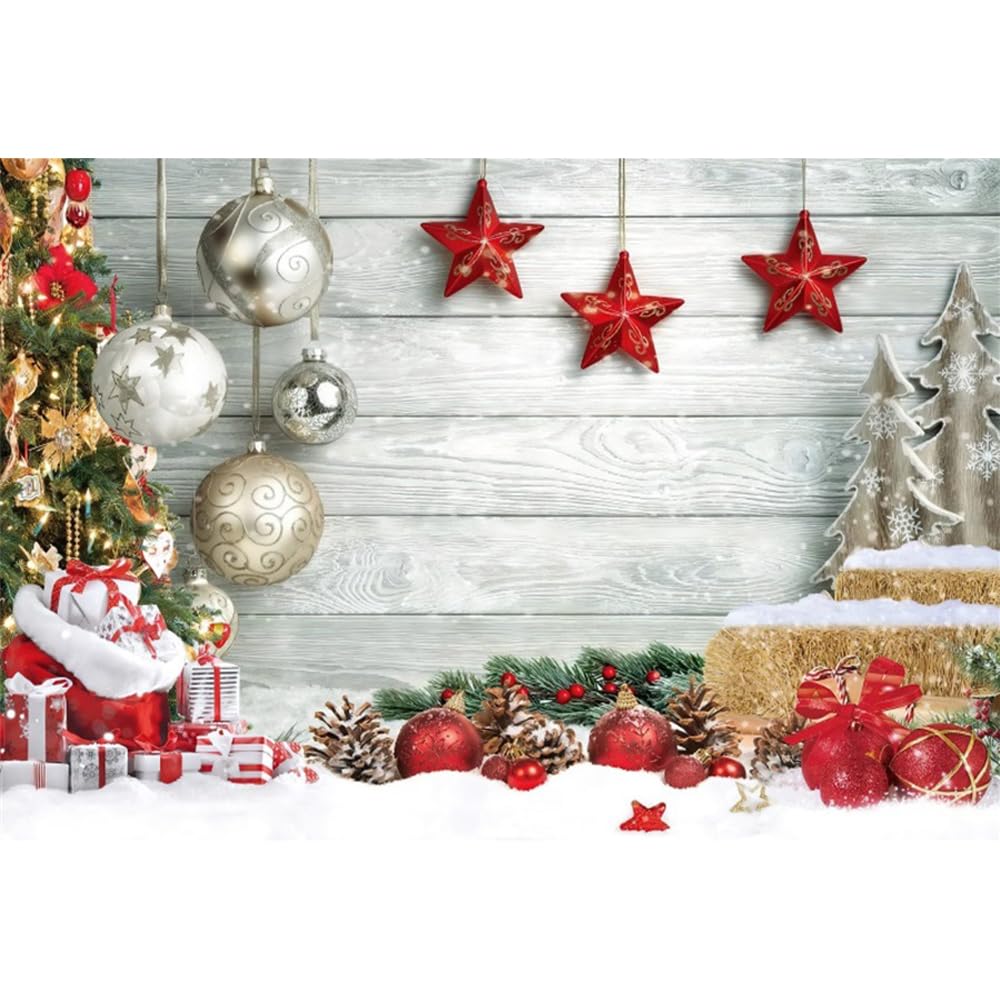Photo 1 of Pnylzzyxh Christmas Backdrop Christmas Banner Photo Backdrops for Photography White Wood Winter Snow Background 10x8ft Xmas Tree Holiday Party Decorations Studio Props