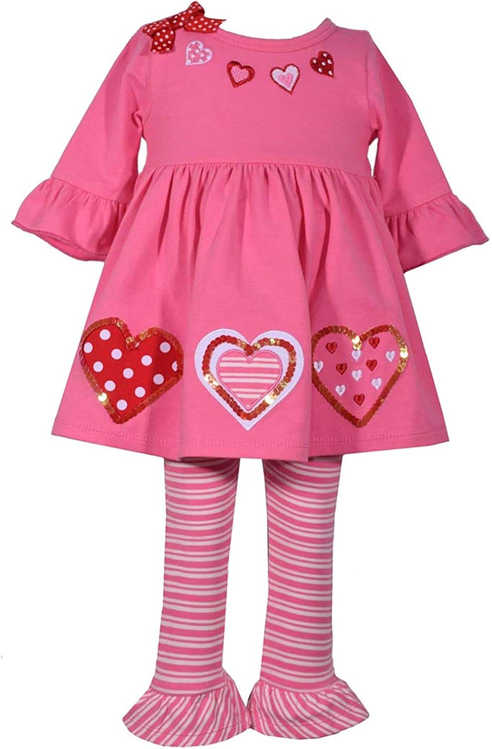 Bonnie Jean Baby Toddler and Little Girl's Valentine's Day Pink and Red Heart Tunic Shirt and Leggings Set