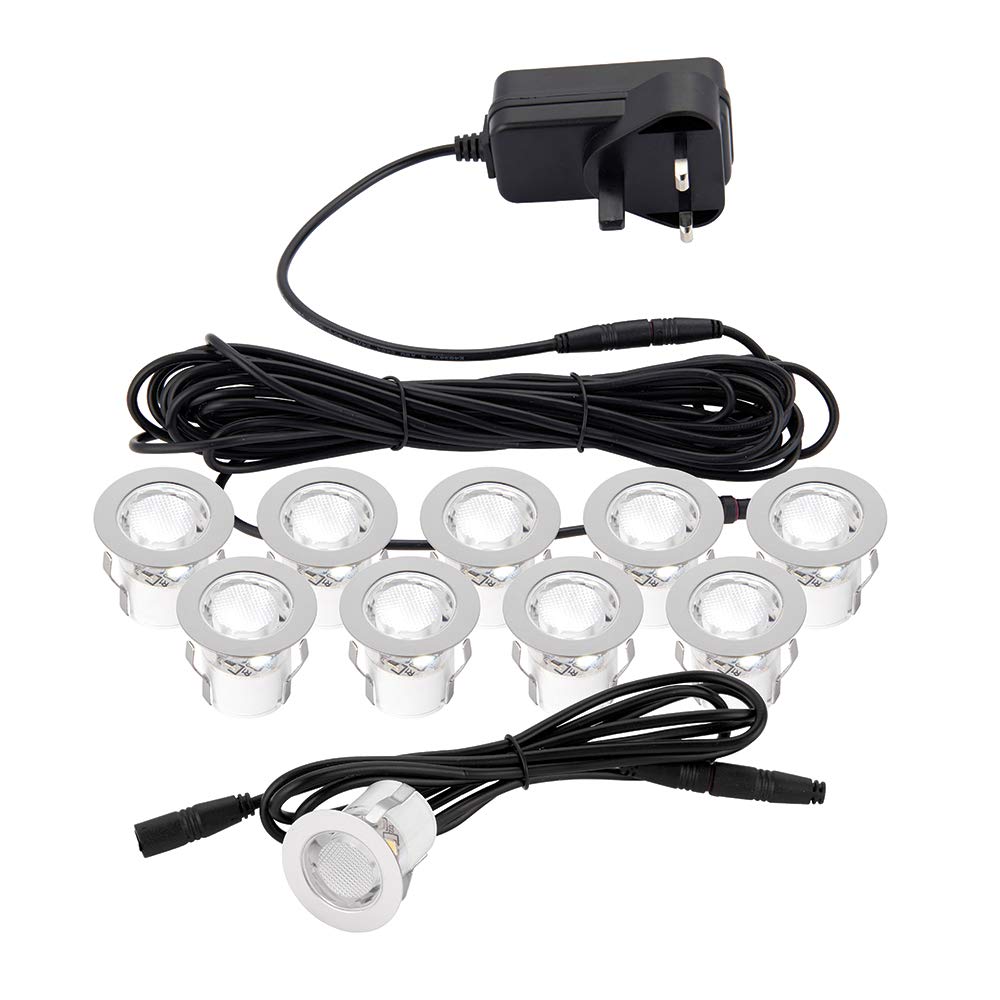 Pack of 10 x 30mm White LED Deck Lights IP44