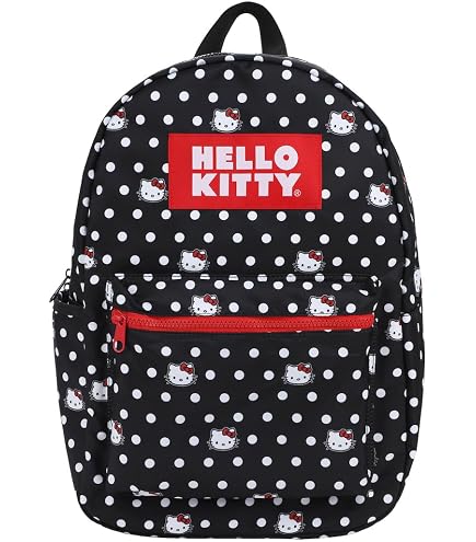 Fast Forward Hello Kitty Black Pink Bow All Over Print Leather Backpack 16in