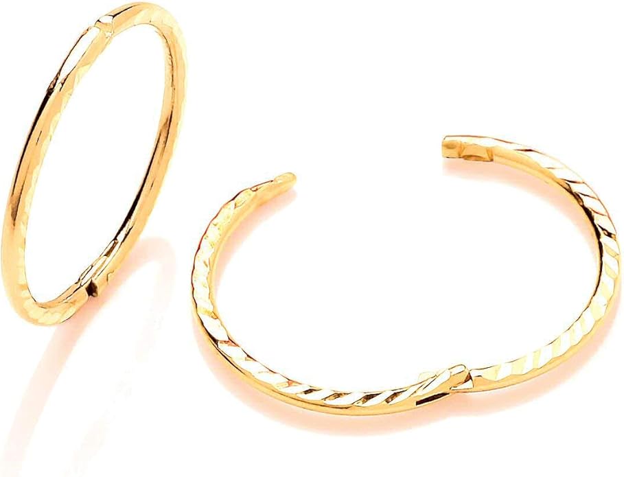 12MM 9ct Yellow Gold Diamond Cut Hinged Sleeper Hoop Earrings for Women