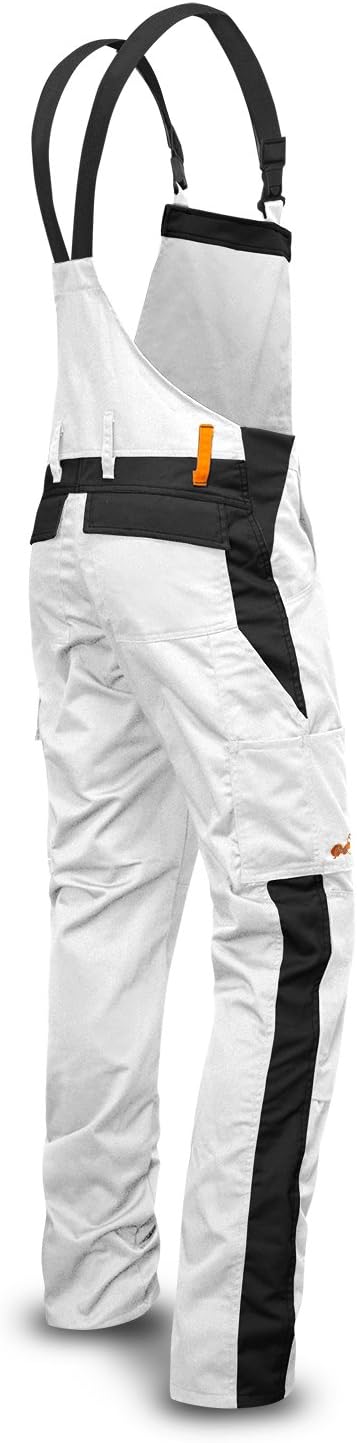 strongAnt® - Mens Painters Bib and Brace Overalls Berlin with Kneepad Pocketss, 100% Cotton, Workwear - Made in Europe - White