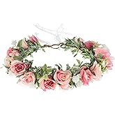 Funsveta Baby Girls Flower Crown Headpiece Boho Little Wreaths for Weddings, Family Photography (Flower Red and White)