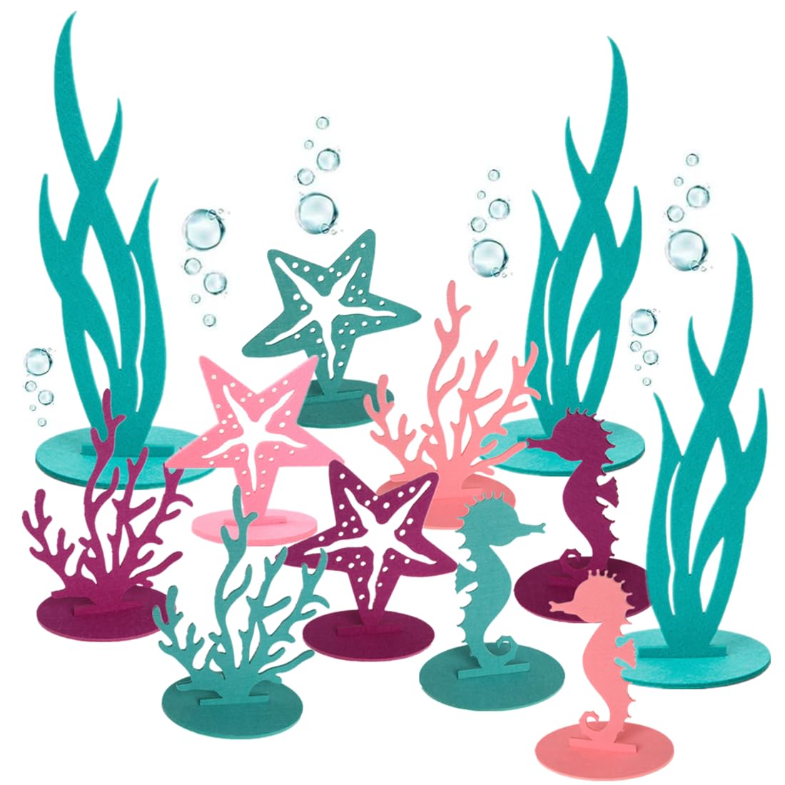 Photo 1 of 24 Pcs Mermaid Party Decoration DIY Felt Table Centerpiece Under The Sea Party Decorations for Ocean Theme Girl Little Mermaid Birthday Baby Shower Party Supplies