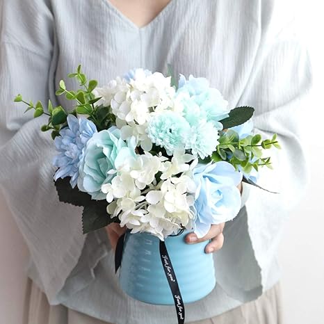 Amazon ダリア リーフ 造花 花束 人工観葉植物 おしゃれ かわいい フラワー 花瓶付き インテリア 置物 母の日 プレゼント お祝い 店飾り 造花 オンライン通販