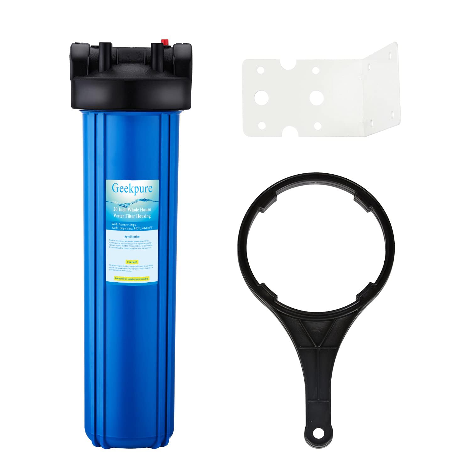 Photo 1 of Geekpure 20 Inch Whole House Water Filter Housing-1" NPT Bras Port -Fit 4.5 x 20 Inch Filter -Blue(1)