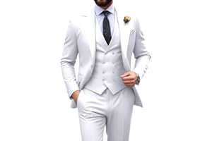 HUEZOE Mens Suit Slim Fit 3 Piece Double Breasted Suit Men Formal Tuxedo Set Casual Wedding Prom Groom Suits