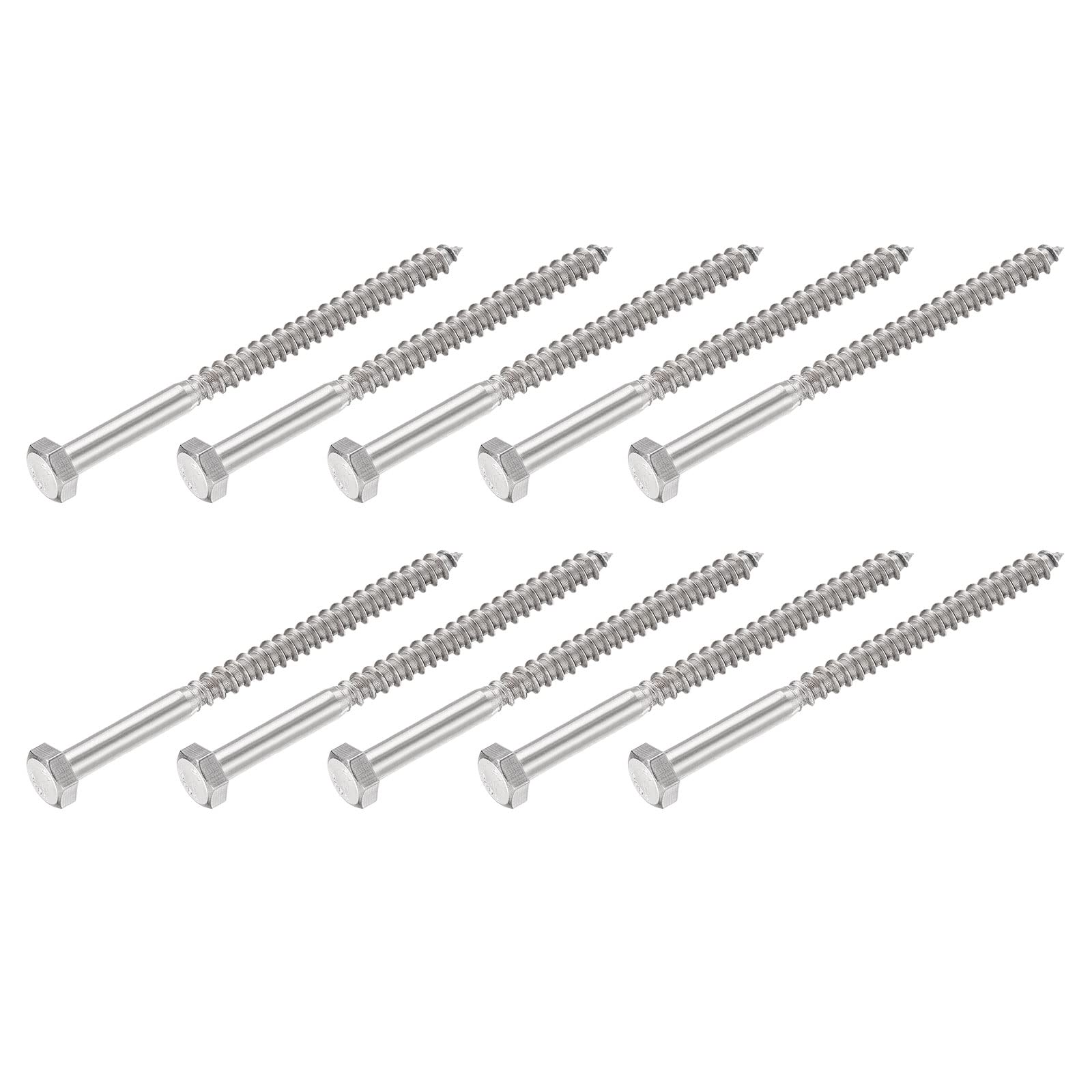 METALLIXITY Hex Lag Screws (M8x110mm)10Pcs, 304 Stainless Steel Self-Tapping Wood Bolts - for Household Applications