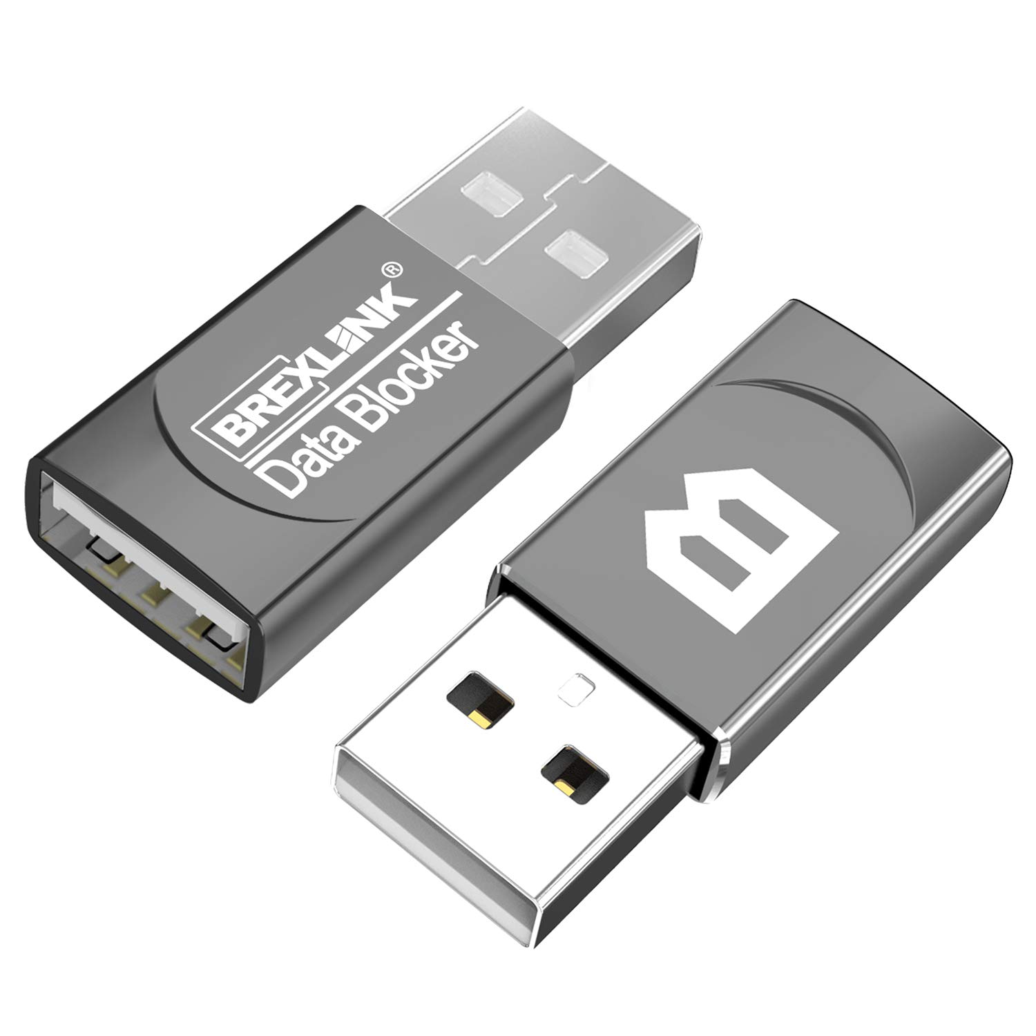 USB Data Blocker (2-Pack), BrexLink Charge-Only USB Blocker Adapter for Blocking Data Sync, Protect Against Juice Jacking Compatible W. iPhone, iPad, Samsung Phones, Tablets and More Devices - Grey