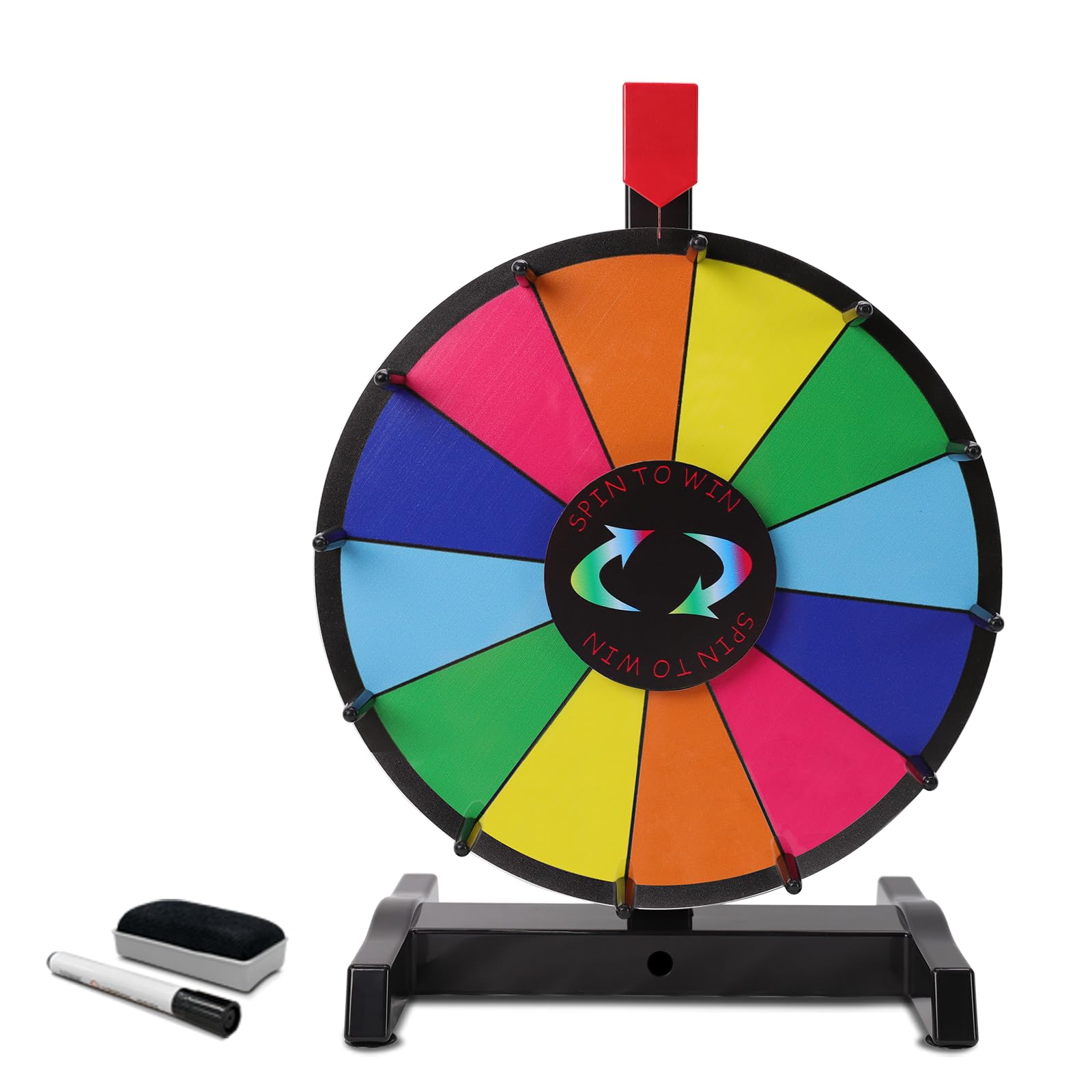 iElyiEsy Spinning Prize Wheel 12 Inch Tabletop with Stand, 12 Color Slots Erasable Surface Spin Wheel for Prizes for Trade Show Carnival Party Fortune Game