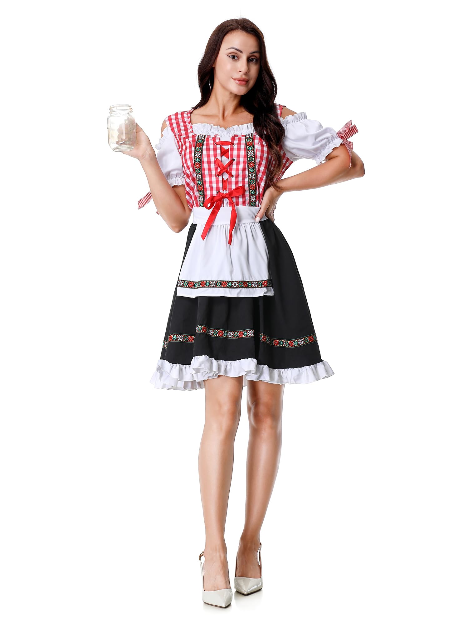 maxToonrain Oktoberfest Outfit Plus Size,Women's German Beer Bavarnian Dirndl Dress Short Sleeve Halloween Costumes Fancy Dresses Pattern for Womens(Red,M)