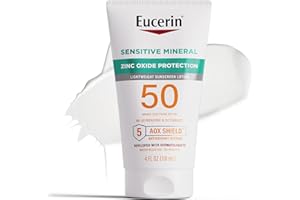 Eucerin Sun Sensitive Mineral Sunscreen Lotion SPF 50 with Zinc Oxide Protection, Hypoallergenic Sunscreen for Sensitive Skin, Oxybenzone and Octinoxate Free, 4 Fl Oz Tube