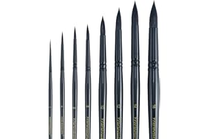 Transon 8pcs Round Watercolor Paint Brush Set Goat Hair for Watercolors,Acrylics,Inks,Gouache,Oil and Tempera Black Color