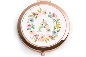 QUSTGO Personalized Gift for Women Girls, Custom Gifts for Adult Teen Kid, Floral Monogram Alphabet Initial Compact Mirror for Christmas, Stocking Stuffers, Secret Santa, Graduation, Birthday, Wedding