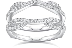 JIEKAYUAN Moissanite Ring Enhancer for Women Engagement Rings D Color VVS1 Moissanites Curved Wedding Bands S925 Sterling Silver 18K White Gold Plated Rings for Wife Women Her