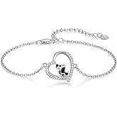 PCTJYFU Dalmatian Heart Bracelet 925 Sterling Silver Cute Dog Charm Adjustable Bracelet with Love You Forever Animal Jewelry Gift for Women Valentine's Dog Owners