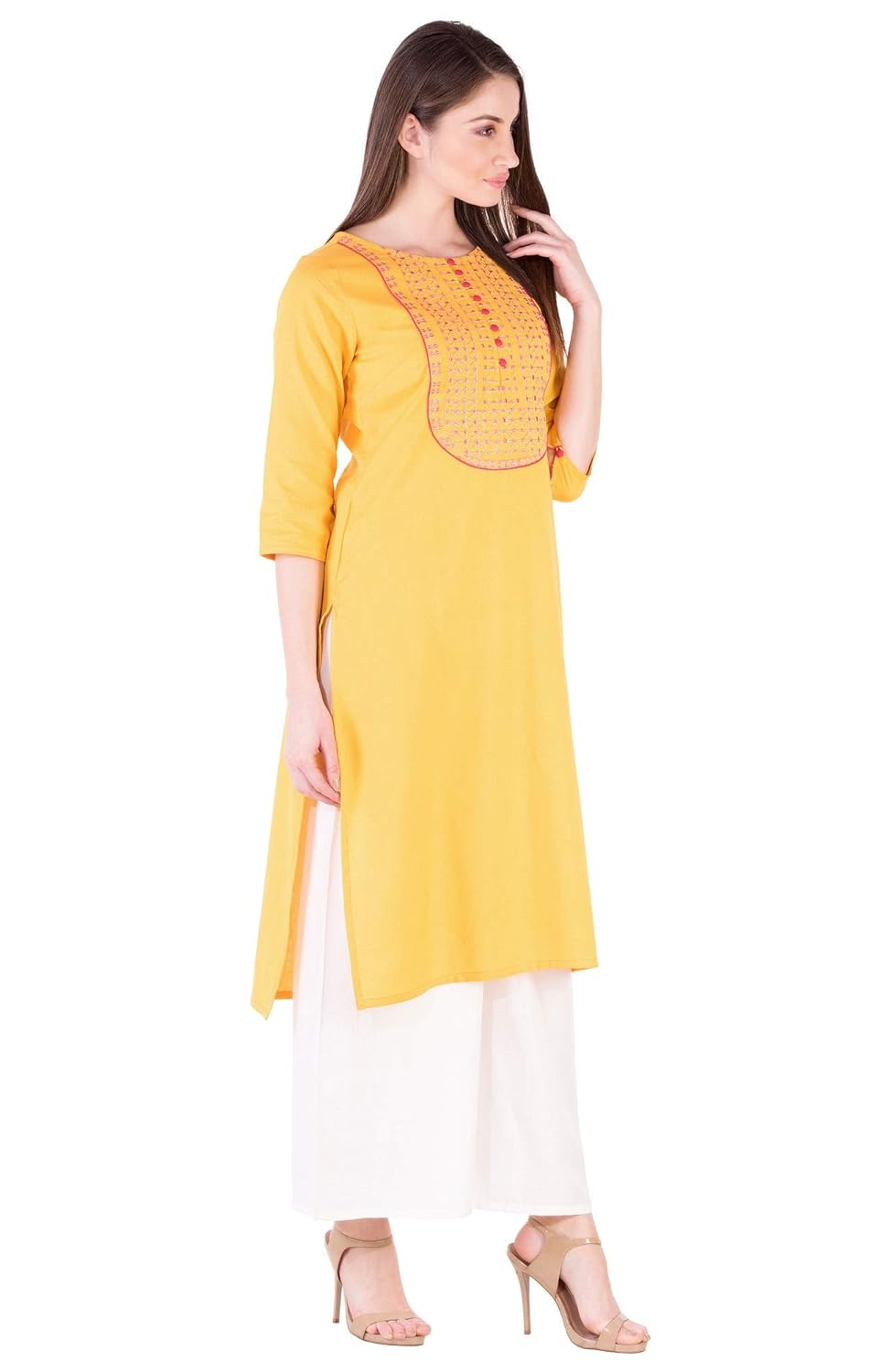 amayra women cotton straight embroidery kurti(white)