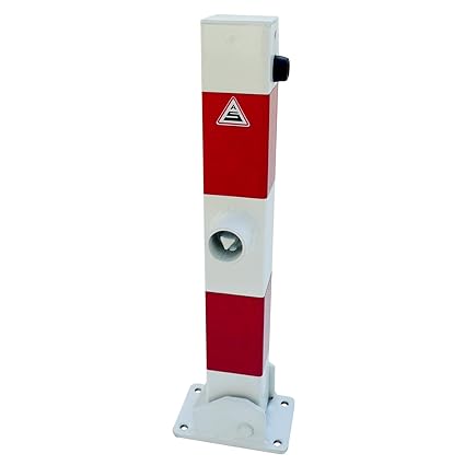 Absperrpfosten 70 x 70 mm umlegbar mit Bodenplatte 100 x 150 mm für Dübelbefestigung und Dreikantverschluss