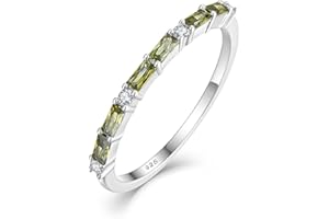 STARCHENIE 925 Sterling Silver Thin Eternity Ring for Women Half Baguette Band Birthstone Stackable Rings Size 5-10