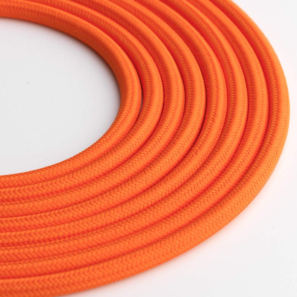 Klartext – Light Round Textile Cable for Lighting, 3 x 0.75 mm, Orange, 3 m. Attention: Earth Cable Included! Maximum Anti-Shock Safety!