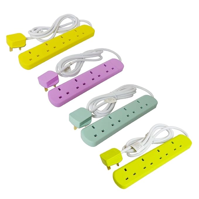 Colourful 4 Way 2 Meter Bright Colour DIY Electrical Extension Leads