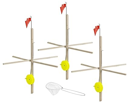 Celsius Ice Fishing ITU-3/KIT Wood Tip-Up with Line & Net/3 Pack