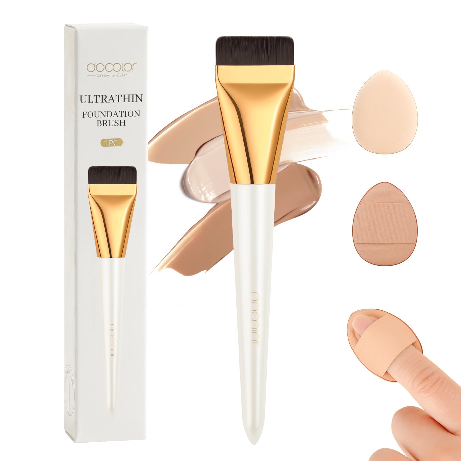 Photo 1 of **USED - MINOR DAMAGE**
docolor Flat Foundation Brush for Liquid Makeup - 2Pcs Mini Powder Puff Set Premium Korean Makeup Brush for Blending, Cream Portable Finger Puffs Perfect for Under Eye Setting, Concealer