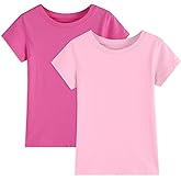 2 Pack Girls/Toddlers Cotton T-Shirts Crewneck Short Sleeve Summer Tops Kids Clothes Tees（2T-14Y）