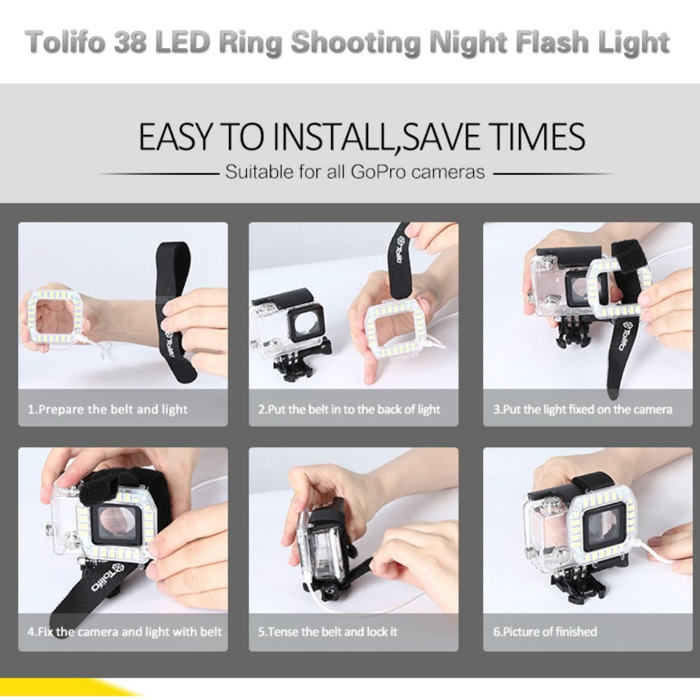 Tolifo 38 LED USB Port Ring Shooting Night Flash Light is compatible with GoPro Hero 4 Session.