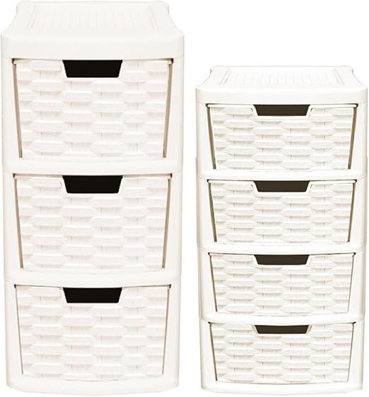 Crazygadget Rattan Style 2pcs 2 Pieces Plastic Small 3 Drawer 4