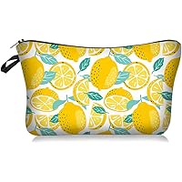 Small Portable Lemon Makeup Bag for Girls & Women Double-sided Printied Waterproof Travel Cosmetic Bag Zipper Pouch Toiletry 