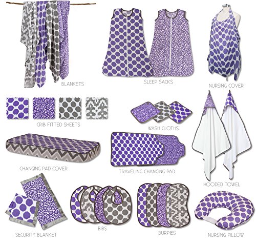 Bacati Ikat Lilac/grey Dots/leopard Swaddling Muslin Blankets Set of 4
