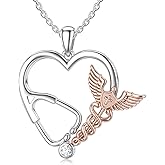 MISTBEE Stethoscope Necklace Angel Wings/Cross/Caduceus 925 Sterling Silver Doctor Nurse Medical Pendant Jewelry Nurse Doctor Graduation Gifts