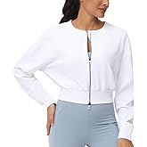 THE GYM PEOPLE Women's Cropped Jackets Full Zip Long Sleeve Ribbed Workout Sweatshirts Lightweight Casual Tops