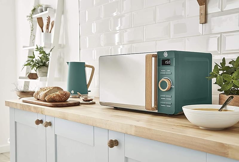 Nordic Microondas digital 20L, 6 niveles funcionamiento, 800W potencia, temporizador 30 min, fácil limpieza, modo descongelar, diseño moderno, tirador efecto madera, verde mate — foto 2 de 5