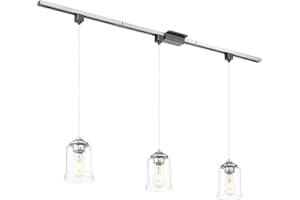 zeyu 3 Light H Track Lighting Pendants, Brushed Nickel Ceiling Track Hanging Light Fixtures for Kitchen Island, Clear Glass Shades, ZSL104TP-3 BN