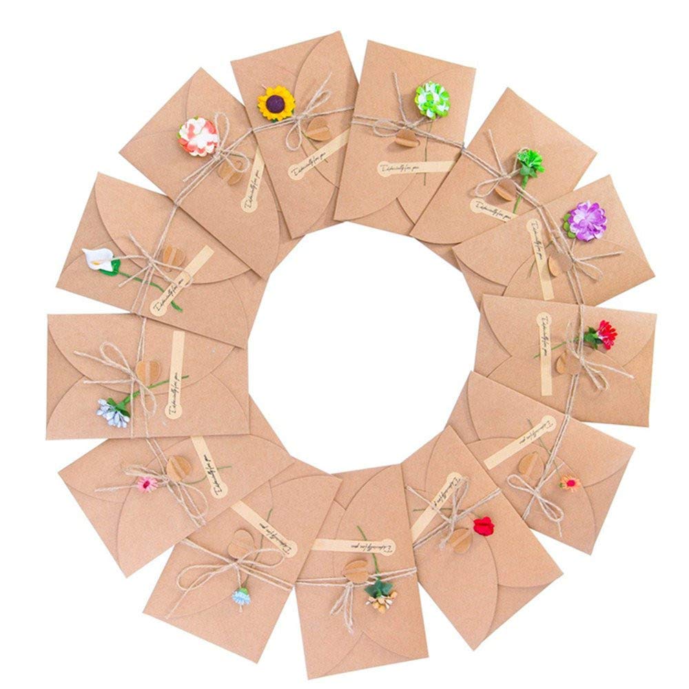 BJ-SHOP Greeting Cards,DIY Handmade Greeting Cards Flowers Retro Kraft Paper Cards Blank Inside Pack and envelopes Multipack for Birthday Present Wedding Anniversary Mother's Day
