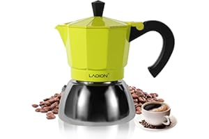 LAOION Stovetop Espresso Maker, 3Cup Moka Pot, Espresso Machine Compatible with Induction Cooktops, 150ml Stainless Steel & Aluminum Cuban Coffee Maker for Cafetera Cubana, Green