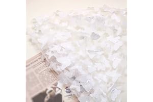 URROMA Embroidery Butterfly Lace Fabric, 3D Butterfly Lace Fabric Mesh Tulle lace for DIY Wedding Dress Costume Accessories Veil Home Decor （White, 1 Yard）