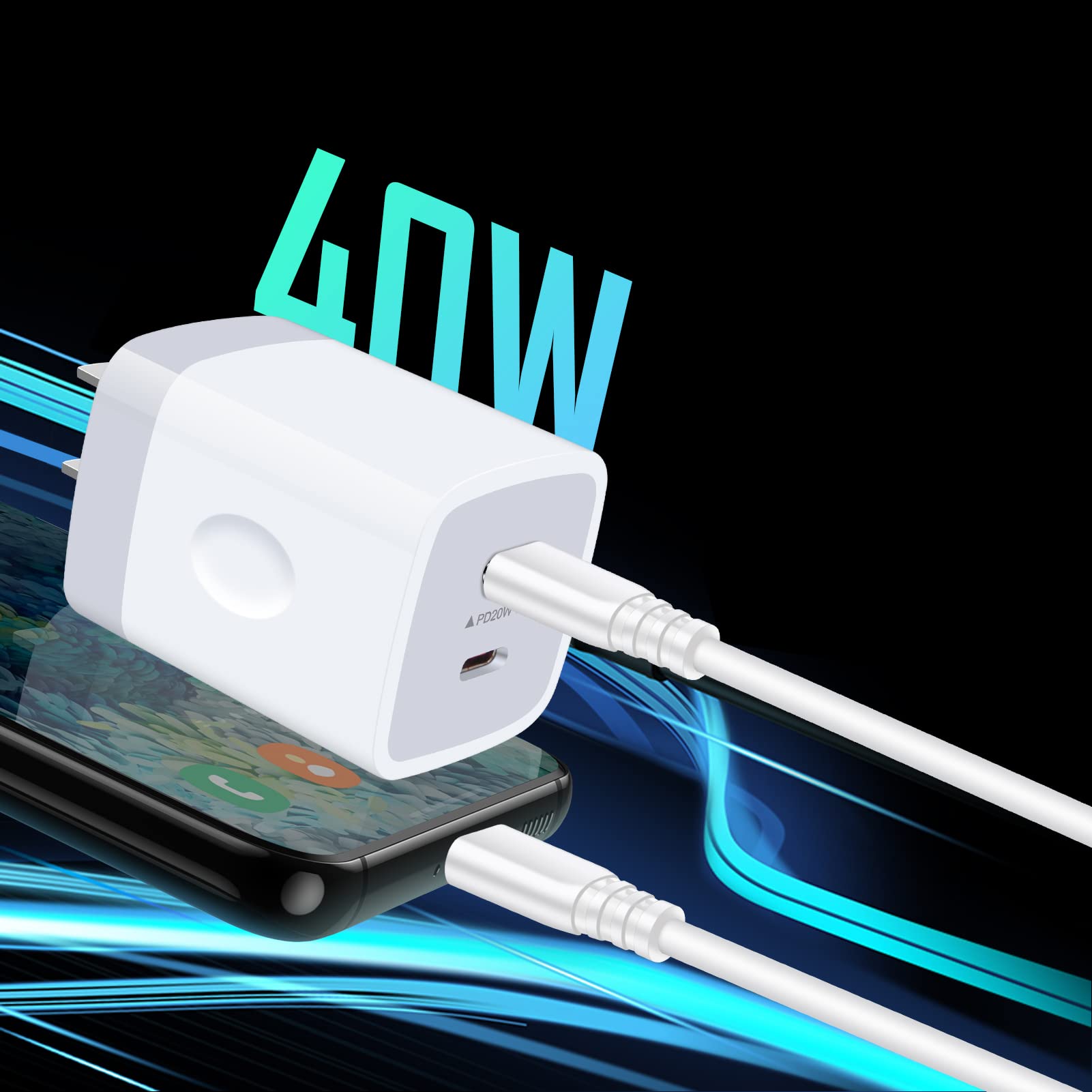 USB C Block,Sicodo 40W Dual USB C Wall Charger,2-Port PD 3.0 20W USB C Cube Power Adapter for iPhone 16/16 Pro/16 Pro Max/15/14/13/12/X Plus,Samsung Galaxy S24 Ultra,S23,Pixel 9Pro,USB C Wall Plug