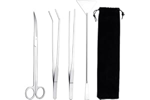 SKYEASURE Aquascape Tools, Long Tweezers for Terrarium, Terrarium Tools, Stainless Steel Aquarium Plant Tools Fish Tank Cleaning Tools Aquarium Tweezers Scissors Scraper Set for Aquarium Starter Kit